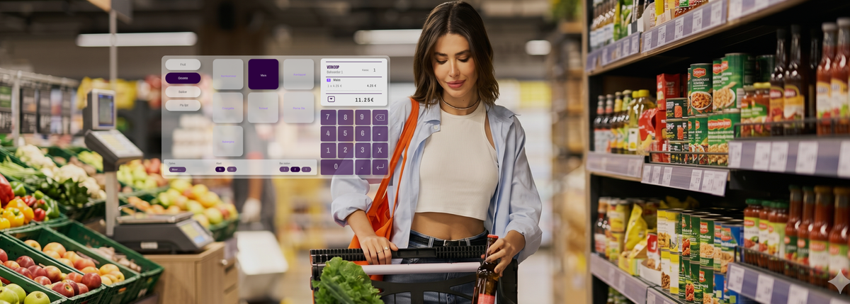 Klant in een supermarkt met het POSIFY-kassascherm