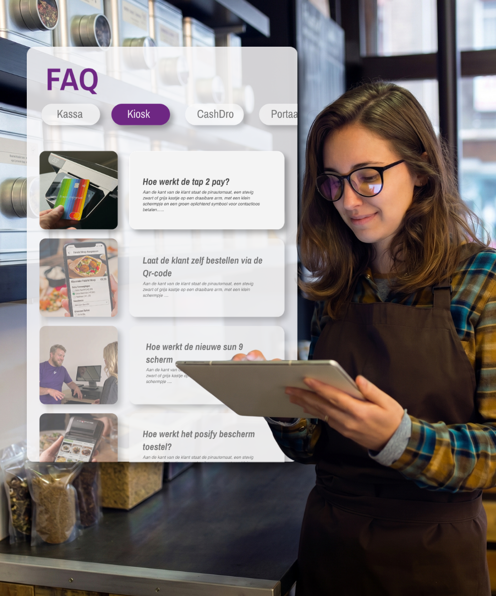 Winkelmedewerker bekijkt POSIFY-serviceinformatie op een tablet